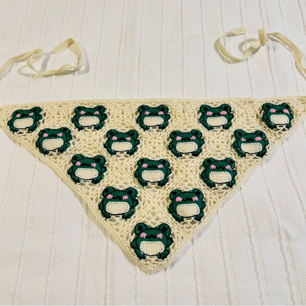 Cream and Green Crochet Hair Scarf - Picture 4 of 6